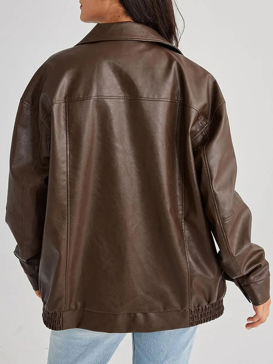 Zoiey | Veste bomber en cuir oversize pour femmes