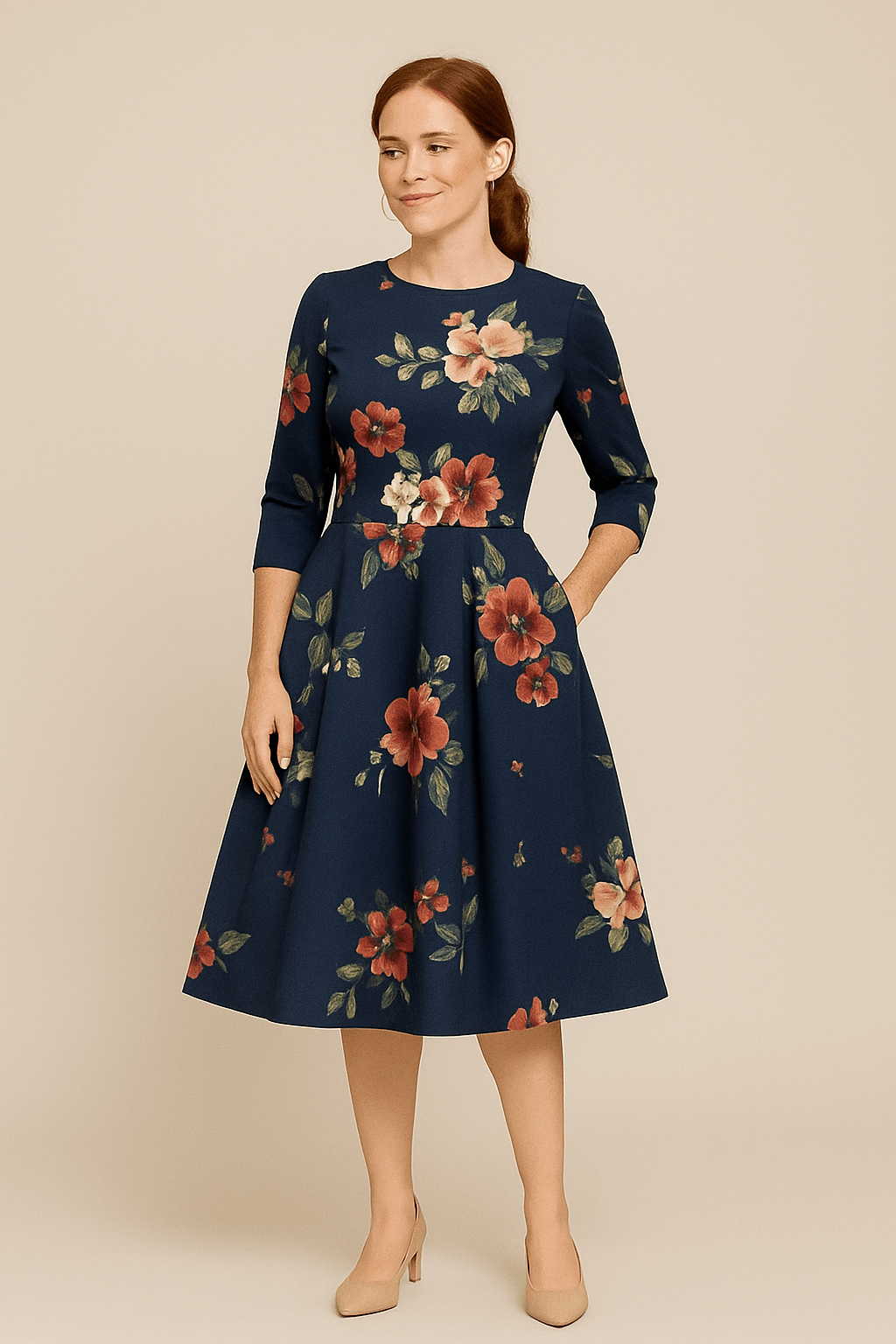 Havienne | Robe florale A-line longueur genou pour femmes