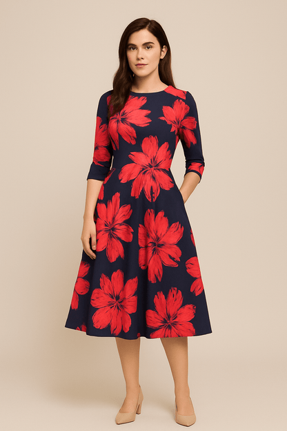 Havienne | Robe florale A-line longueur genou pour femmes