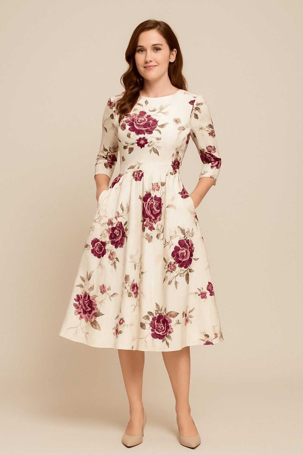 Havienne | Robe florale A-line longueur genou pour femmes