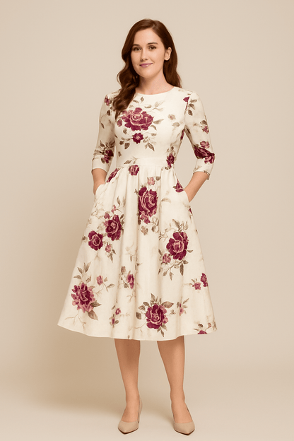 Havienne | Robe florale A-line longueur genou pour femmes